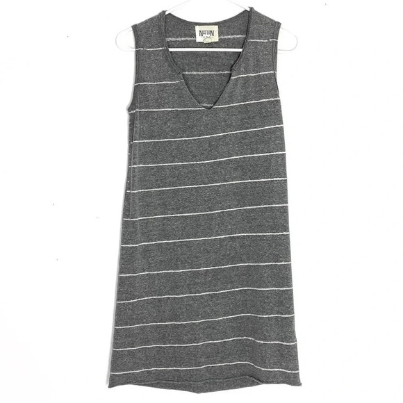 Nation LTD Striped Gray White Sleeveless Casual Knit Tee Tank Dress Womens XS - Picture 1 of 8